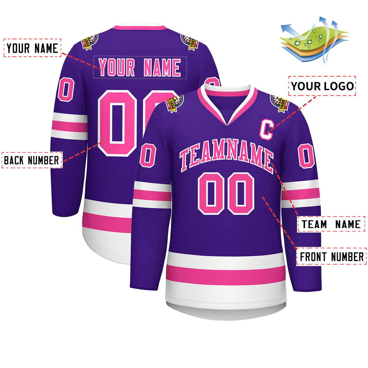 Custom Purple Pink-White Classic Style Hockey Jersey Limited