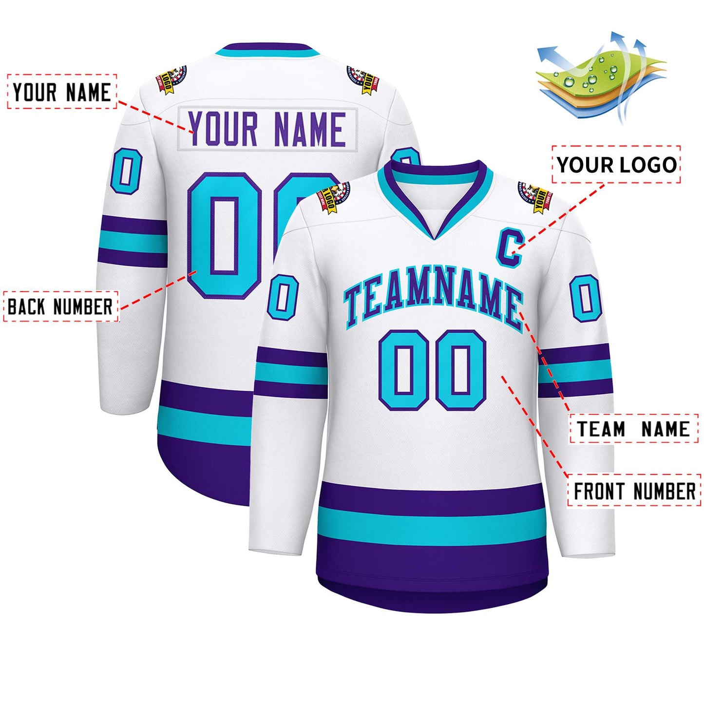 Custom White Purple-Powder Blue Classic Style Hockey Jersey Limited