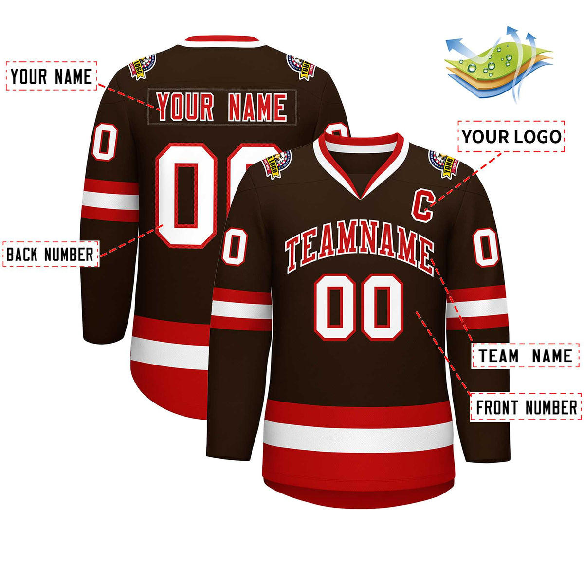 Custom Brown Red-White Classic Style Hockey Jersey Limited
