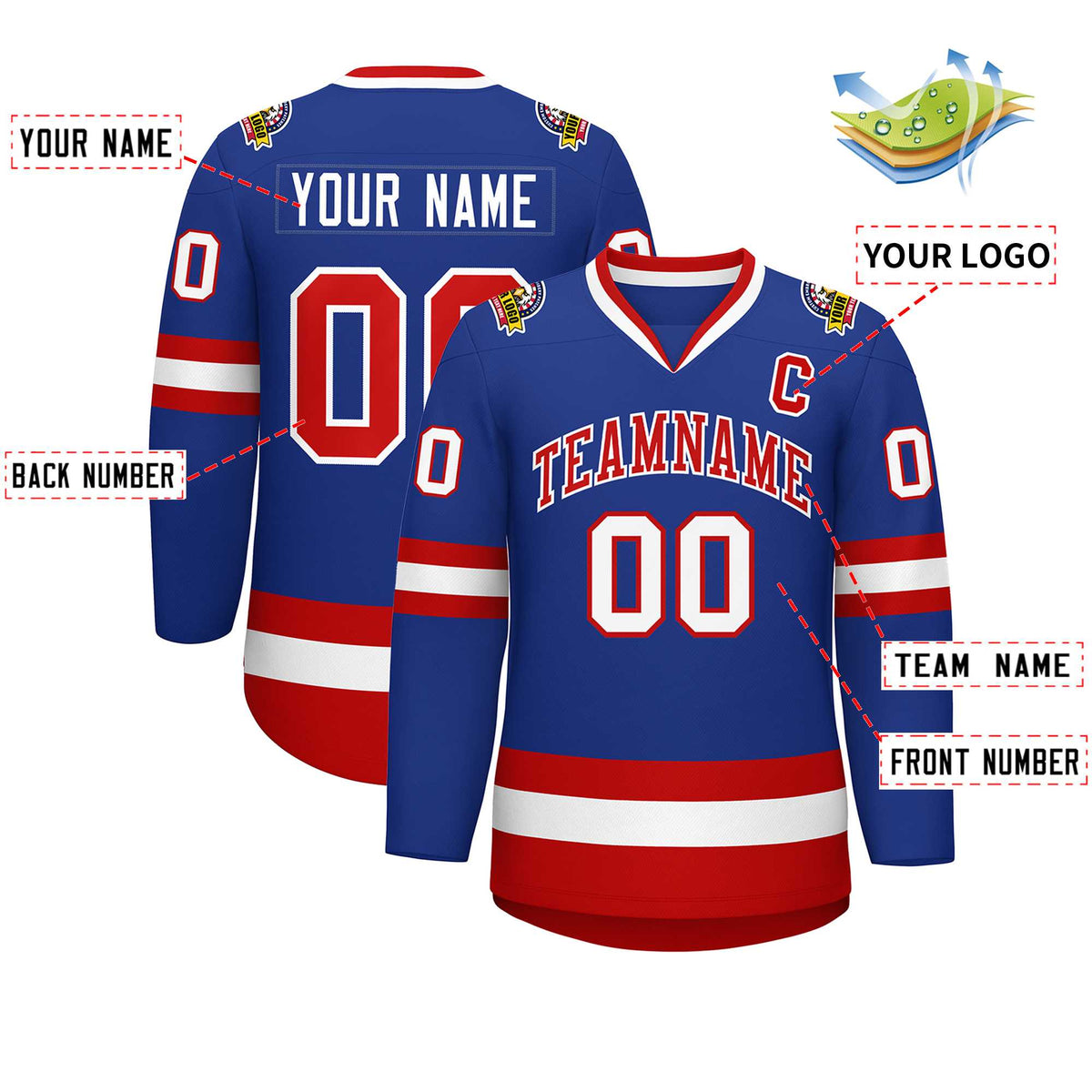 Custom Royal Red-White Classic Style Hockey Jersey Limited