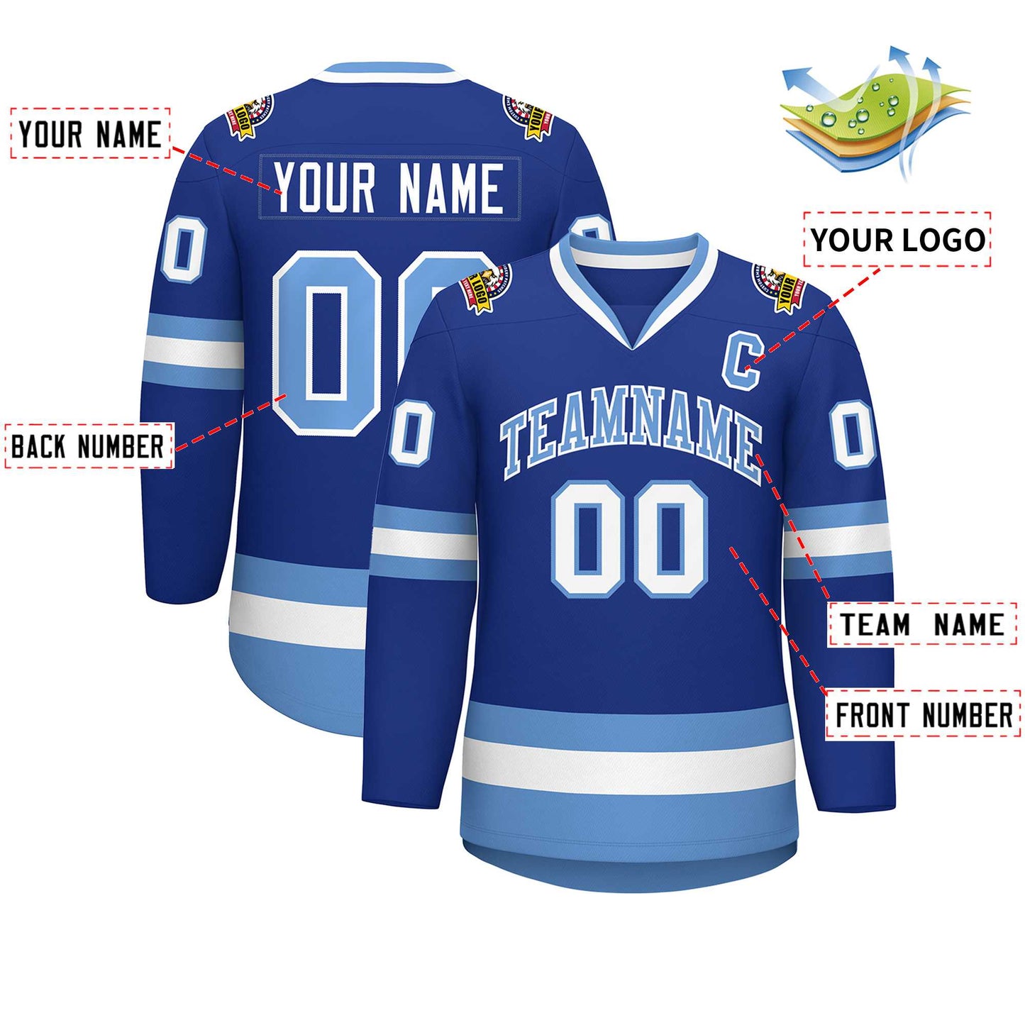 Custom Royal Light Blue-White Classic Style Hockey Jersey Limited