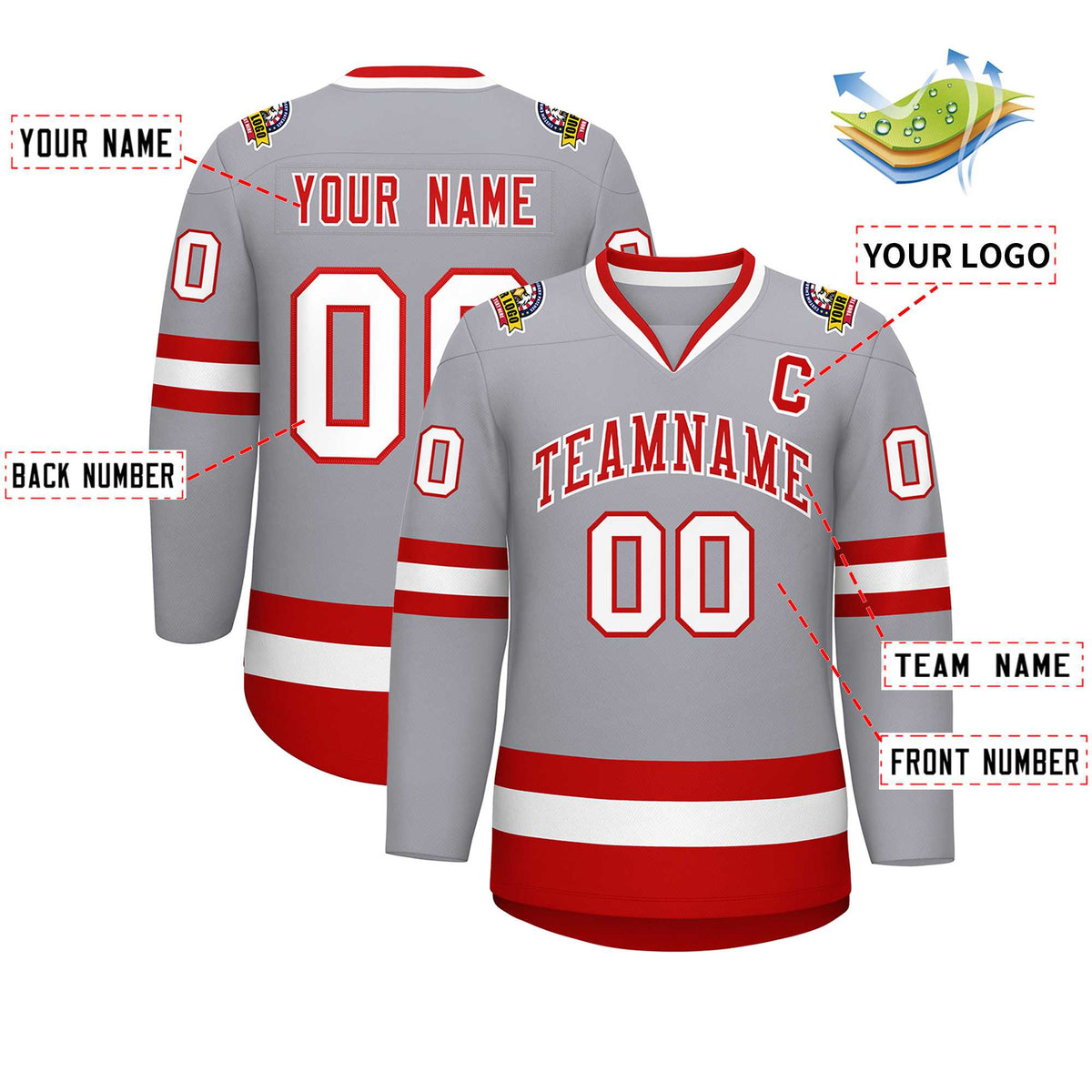 Custom Gray Red-White Classic Style Hockey Jersey Limited