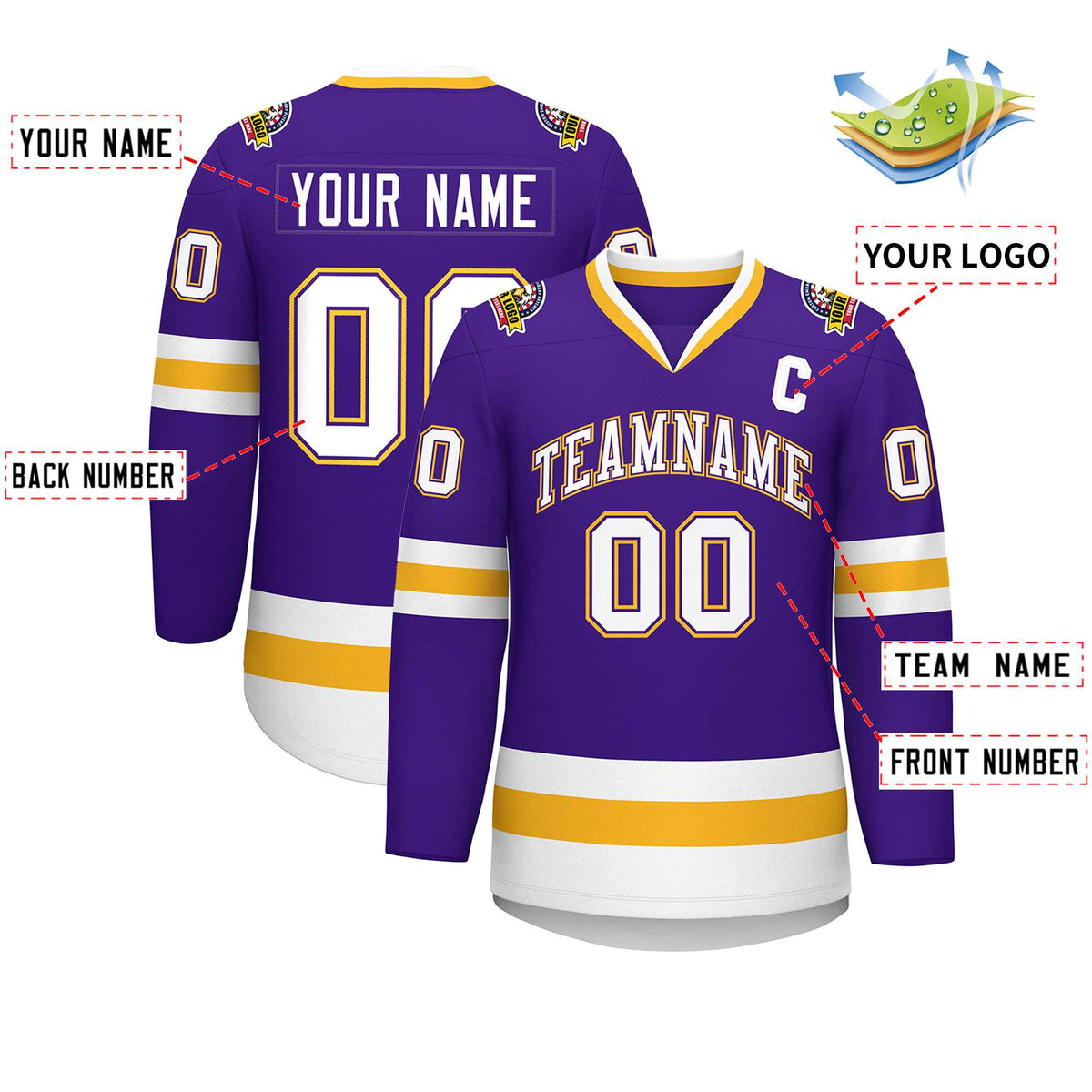 Custom Purple White Purple-Gold Classic Style Hockey Jersey Limited