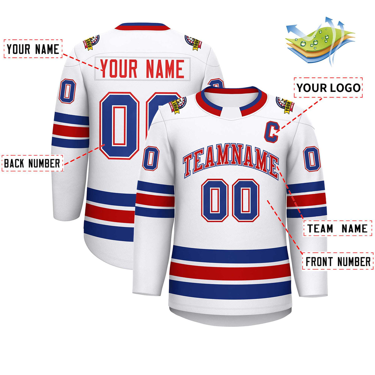 Custom White Red White-Royal Classic Style Hockey Jersey Limited