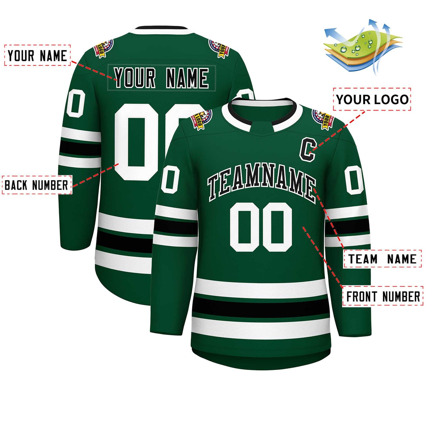 Custom Green Black-White Classic Style Hockey Jersey Limited