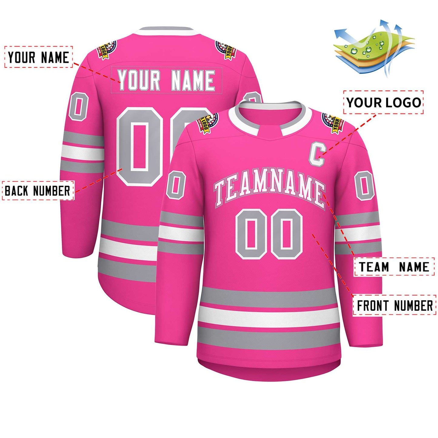 Custom Pink White Pink-Gray Classic Style Hockey Jersey Limited