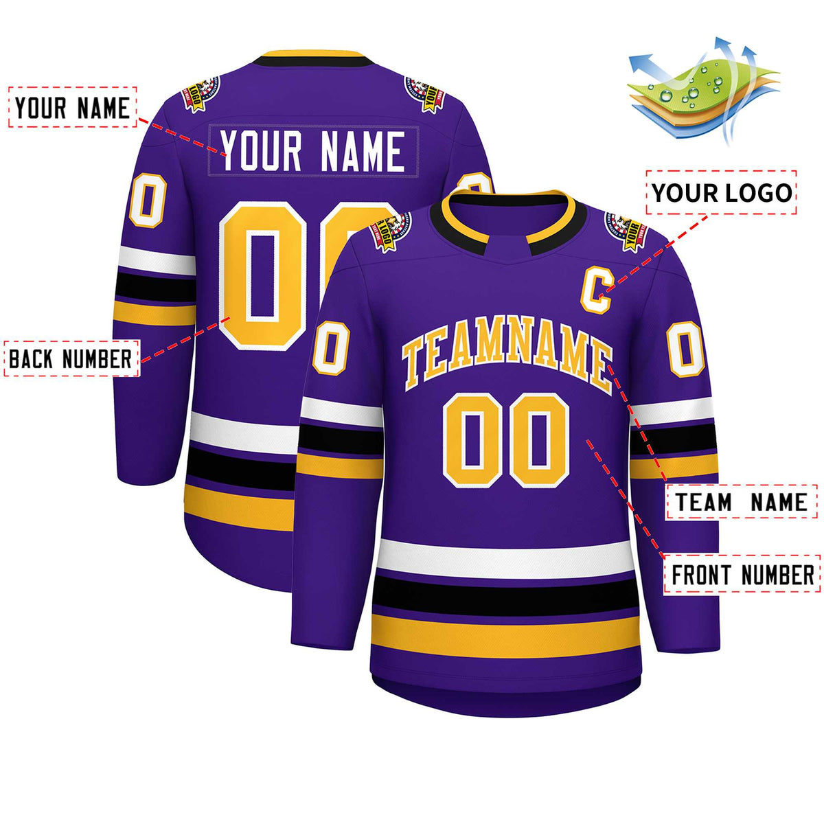 Custom Purple Gold-White Classic Style Hockey Jersey Limited