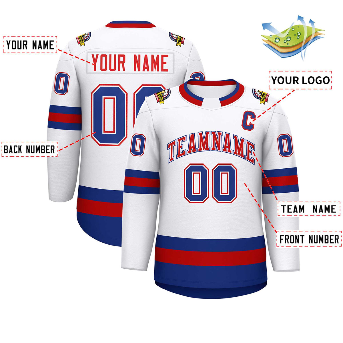 Custom White Red White-Royal Classic Style Hockey Jersey Limited