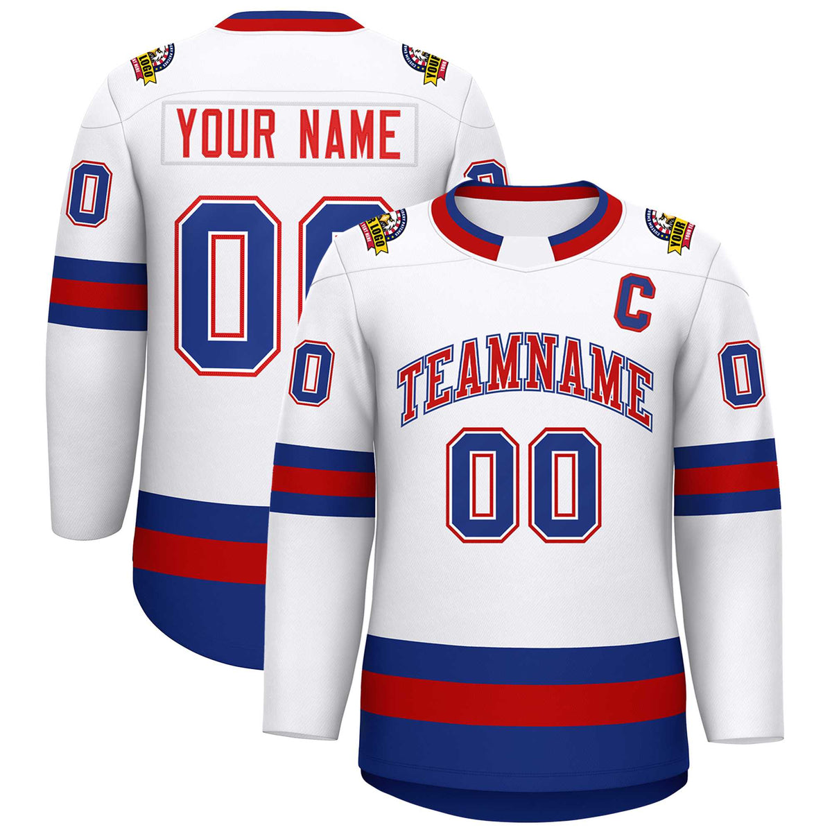 Custom White Red White-Royal Classic Style Hockey Jersey
