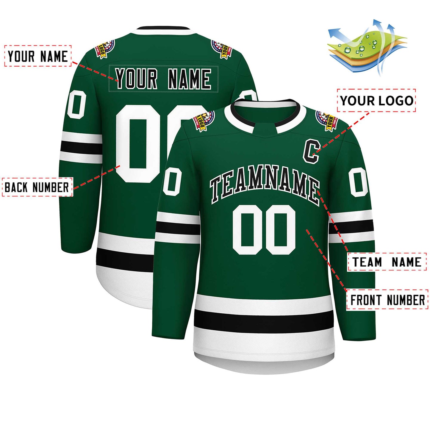 Custom Green Black-White Classic Style Hockey Jersey Limited