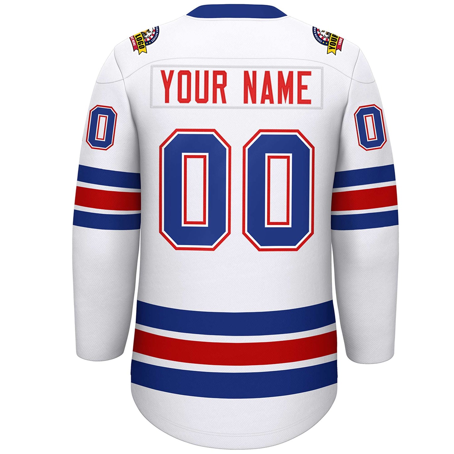 Custom White Royal-Red Lace-Up Neck Hockey Jersey Limited