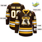 Custom Brown Yellow-White Lace-Up Neck Hockey Jersey Limited