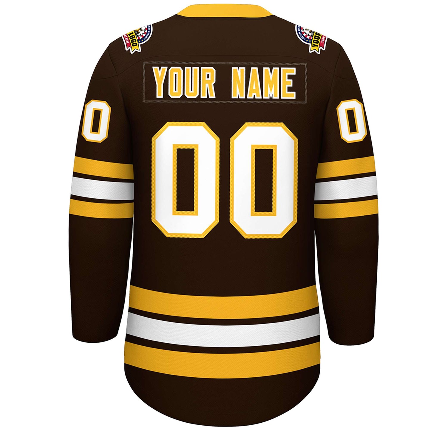 Custom Brown Yellow-White Lace-Up Neck Hockey Jersey Limited