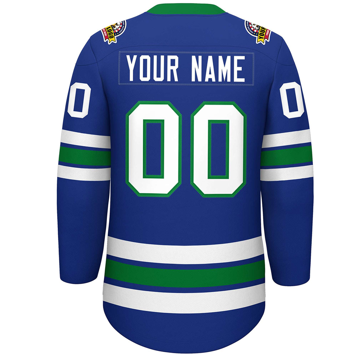 Custom Royal White-Kelly Green Lace-Up Neck Hockey Jersey Limited
