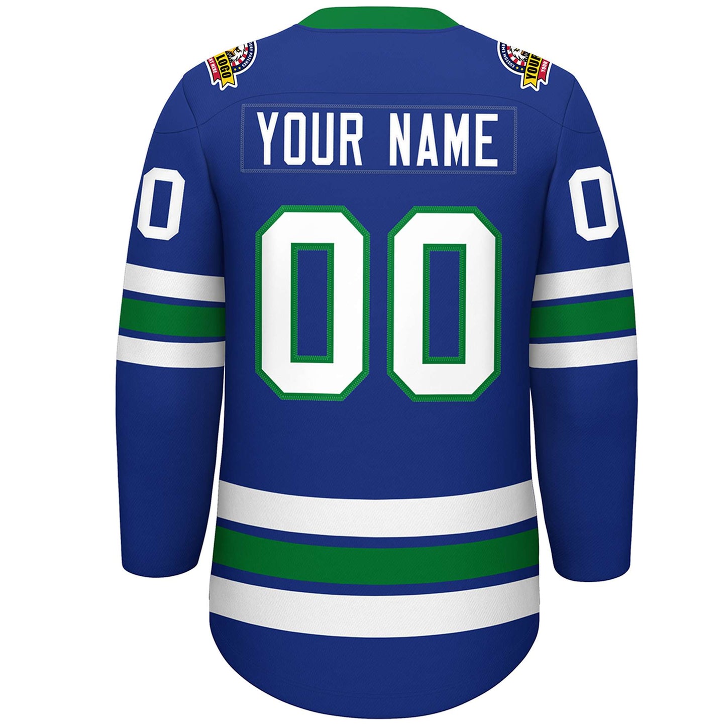 Custom Royal White-Kelly Green Lace-Up Neck Hockey Jersey Limited
