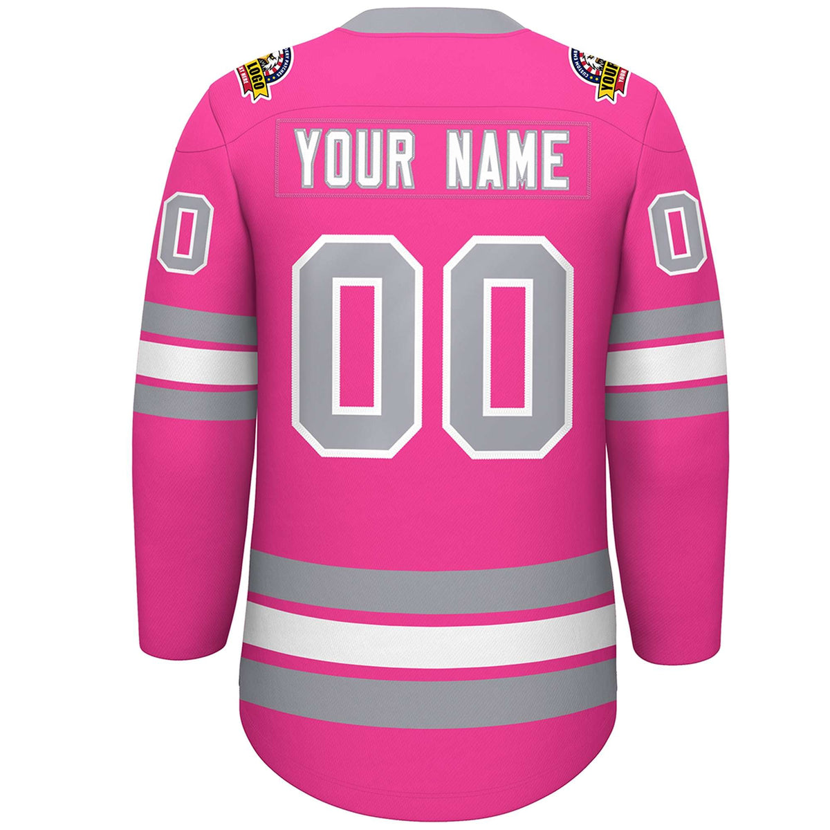 Custom Pink White-Gray Lace-Up Neck Hockey Jersey Limited