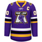 Custom Purple Yellow-White Lace-Up Neck Hockey Jersey Limited