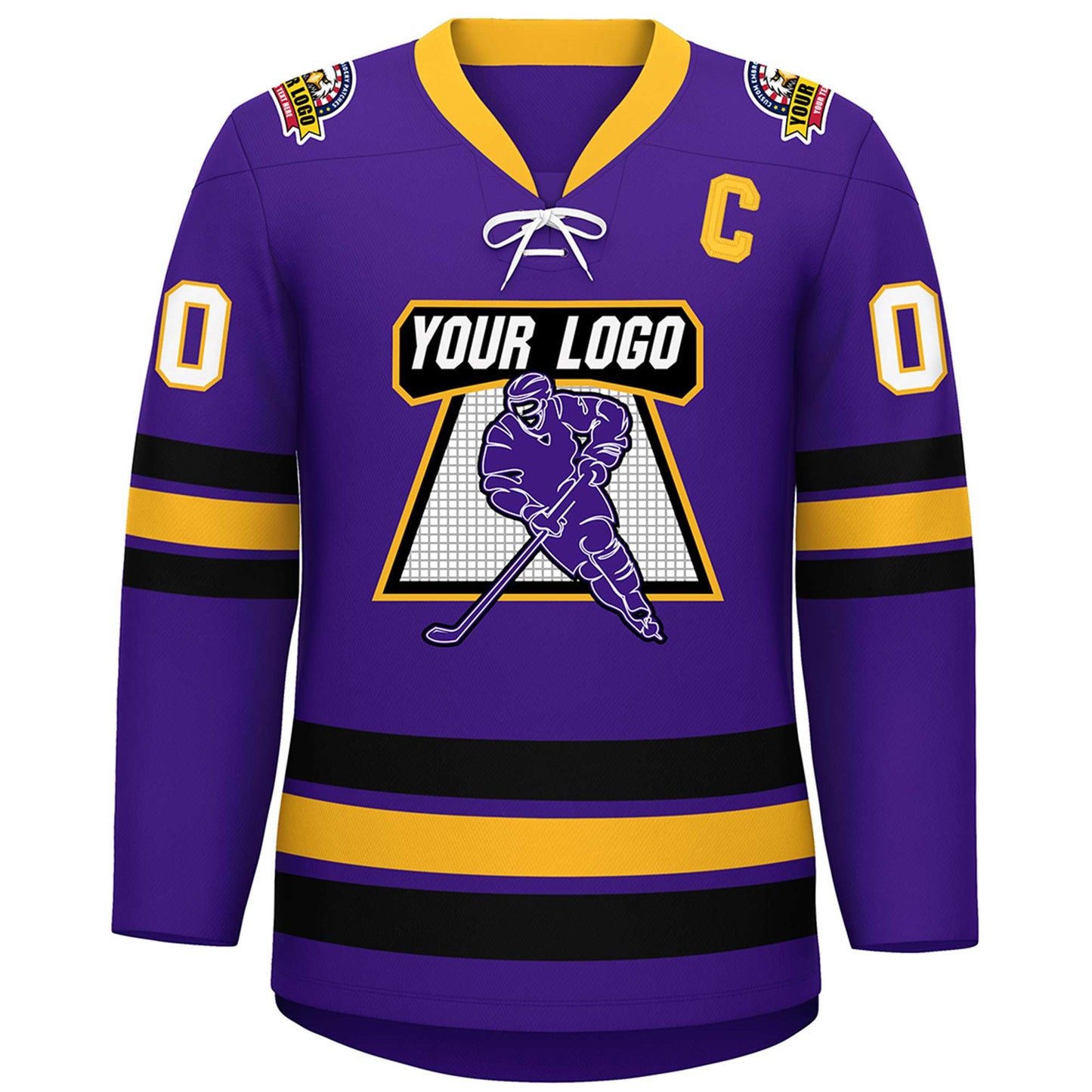 Custom Purple Yellow-Black Lace-Up Neck Hockey Jersey Limited
