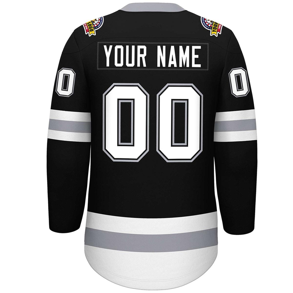 Custom Black White-Gray Lace-Up Neck Hockey Jersey Limited
