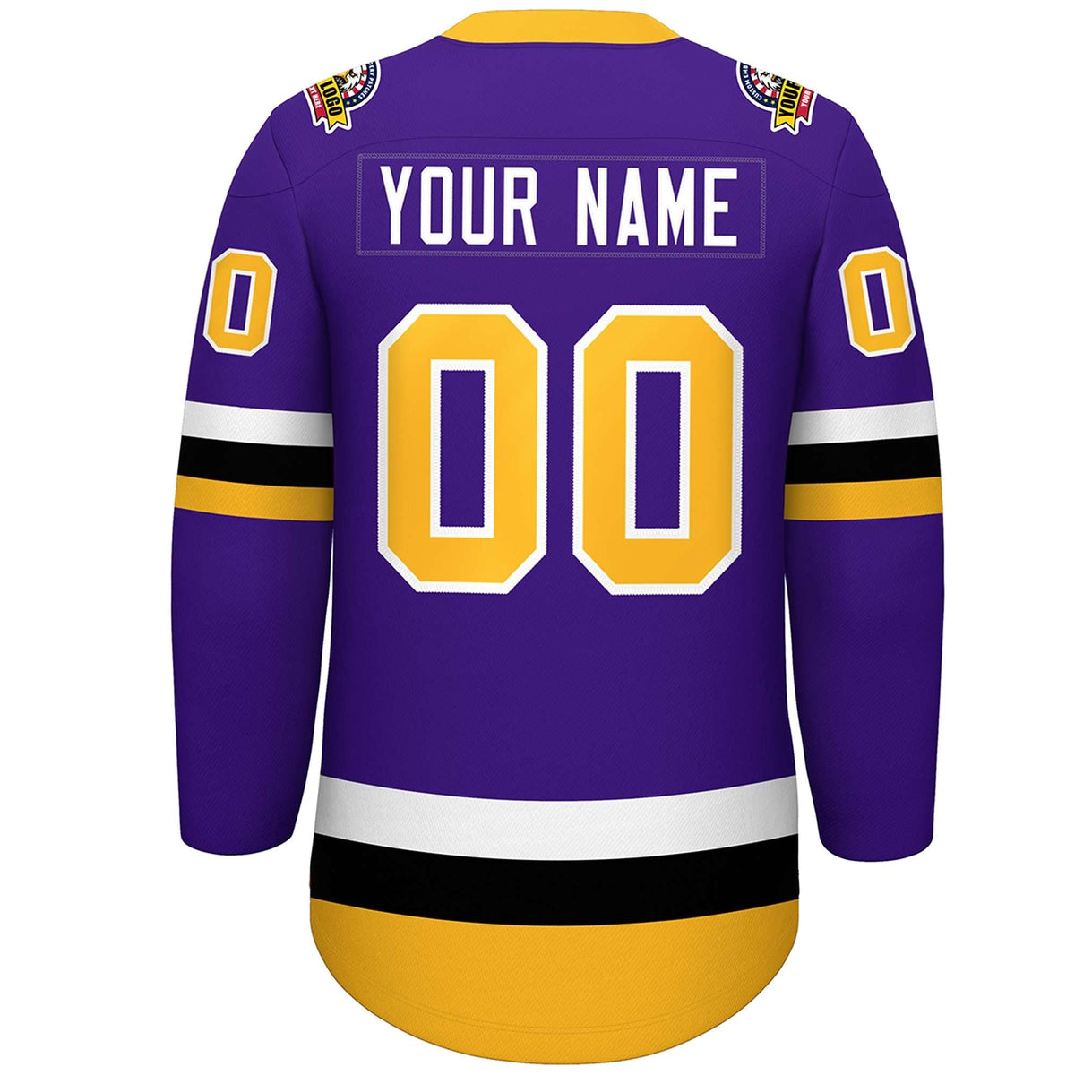Custom Purple Gold-White Lace-Up Neck Hockey Jersey Limited