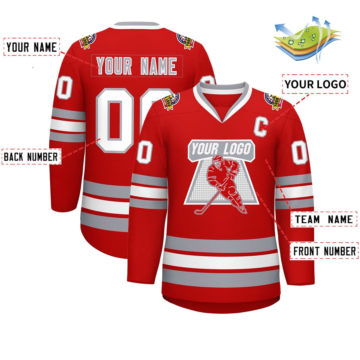 Custom Red White Red-Gray Classic Style Hockey Jersey Limited