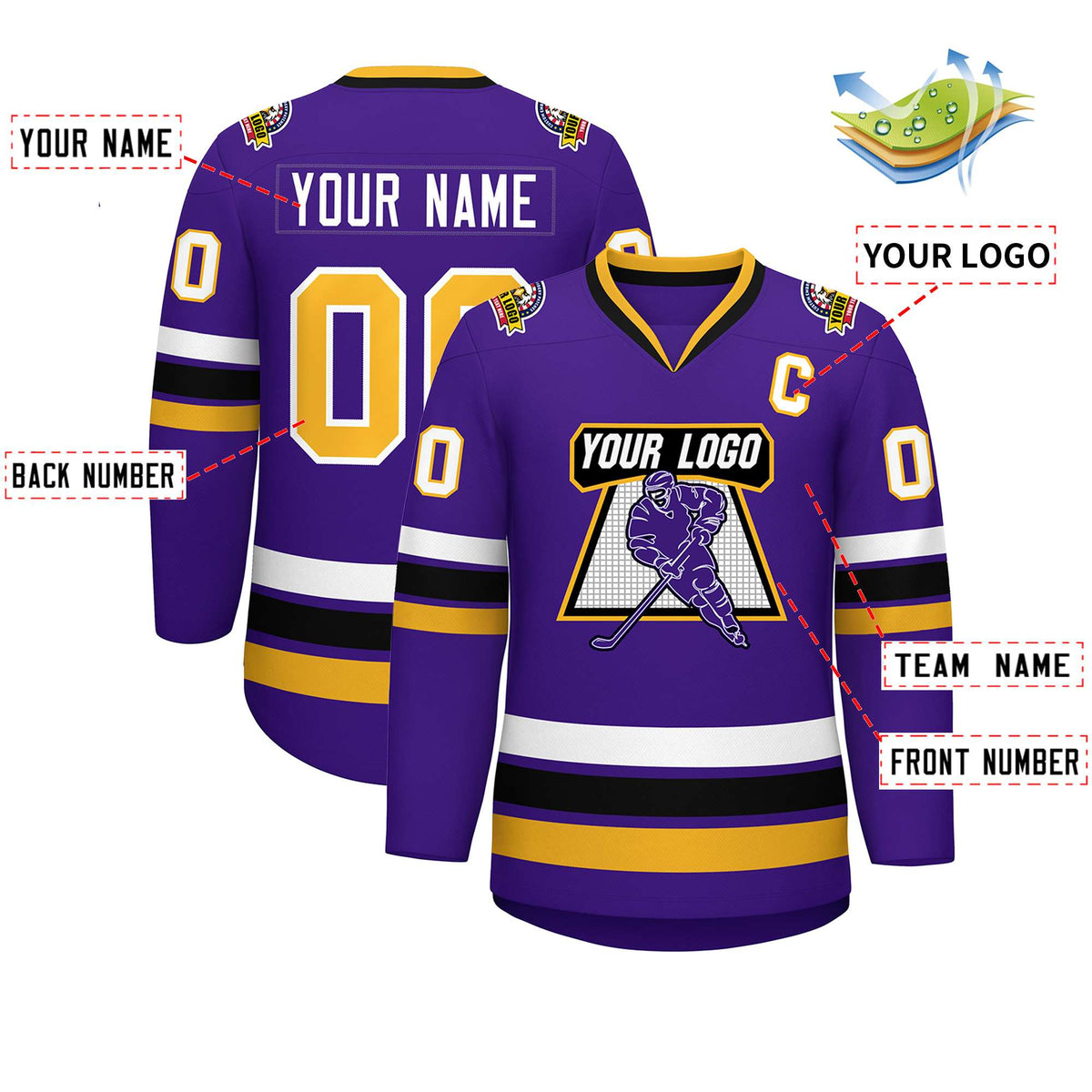 Custom Purple Gold-White Classic Style Hockey Jersey Limited