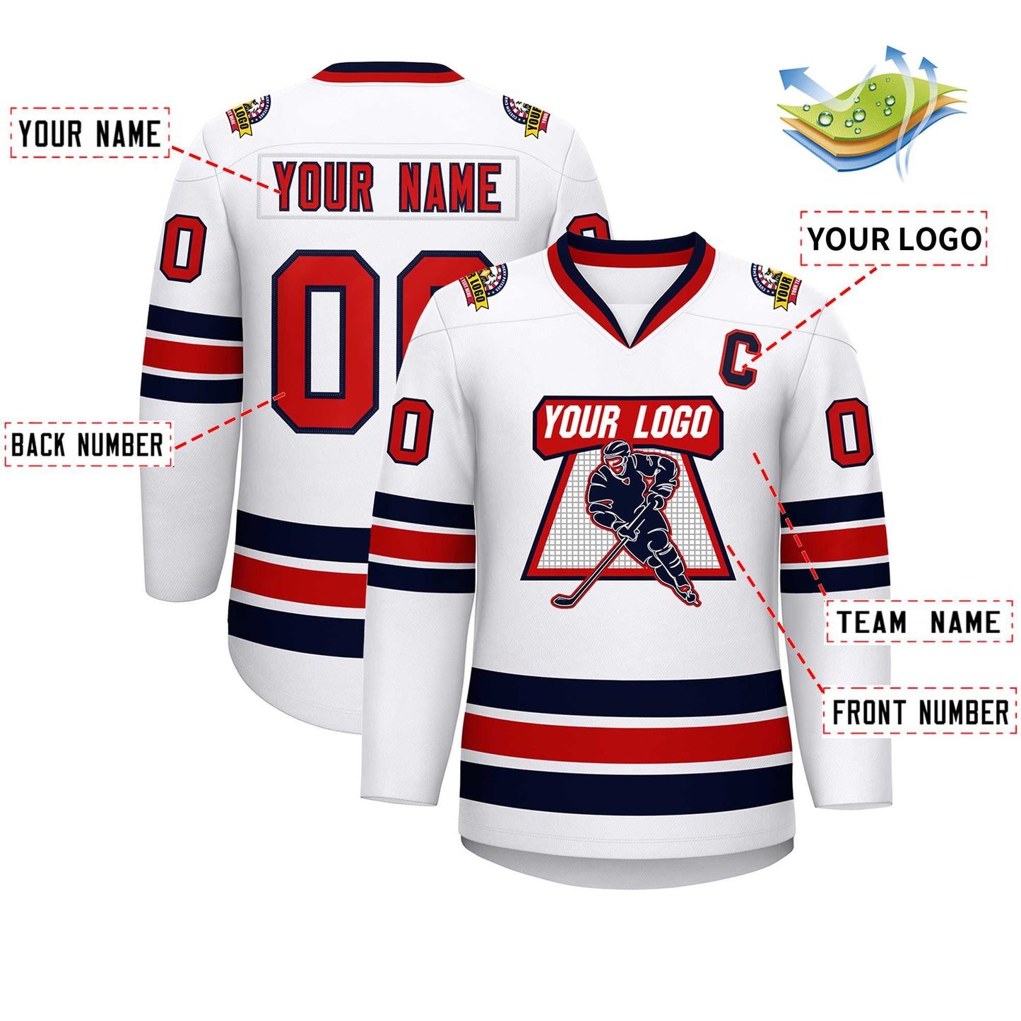 Custom White Red-Navy Classic Style Hockey Jersey Limited