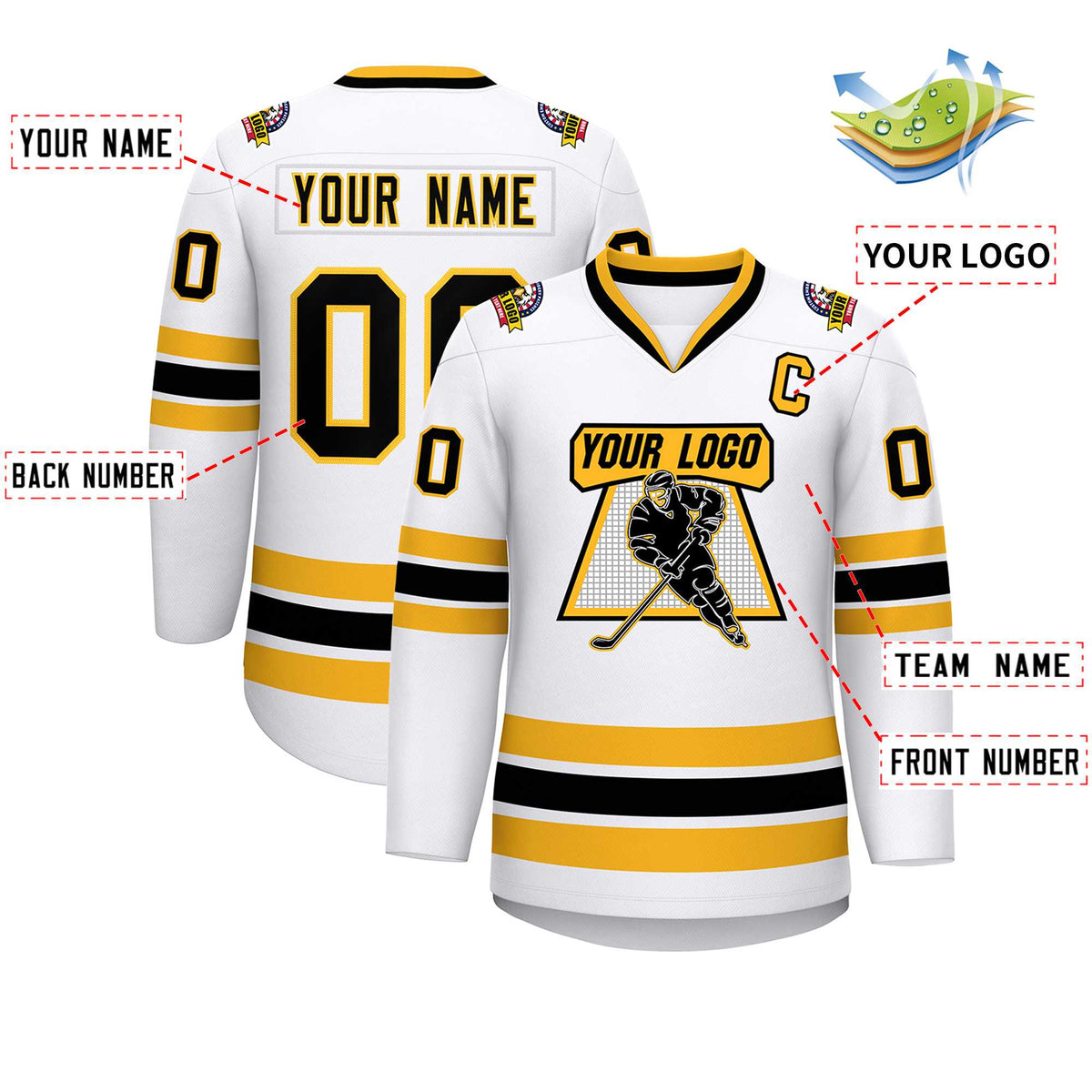 Custom White Black-Gold Classic Style Hockey Jersey Limited