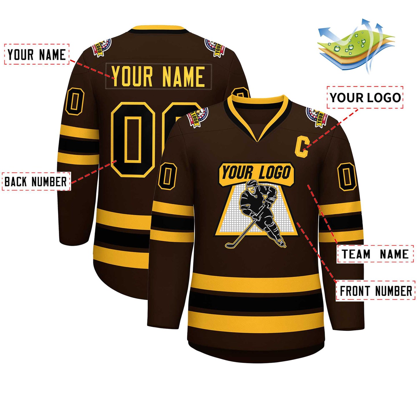 Custom Brown Black-Gold Classic Style Hockey Jersey Limited