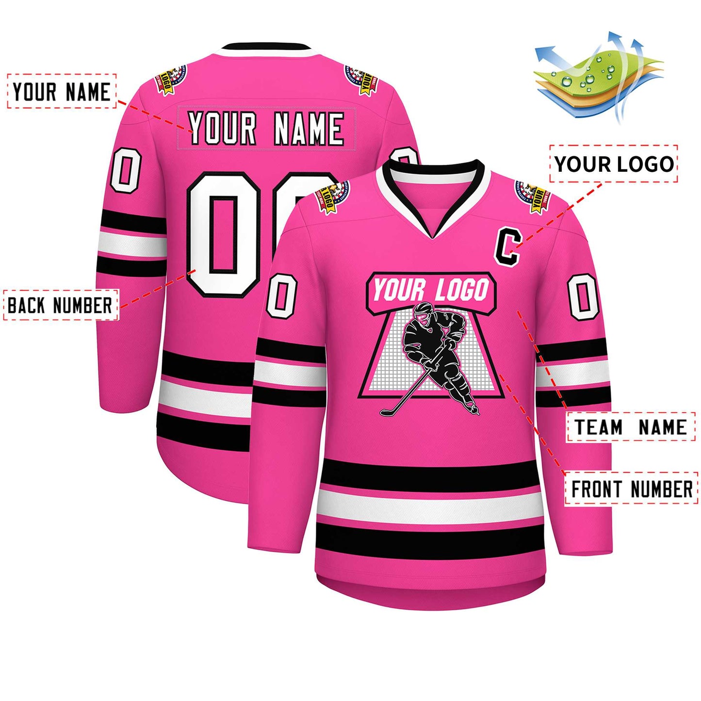 Custom Pink White-Black Classic Style Hockey Jersey Limited