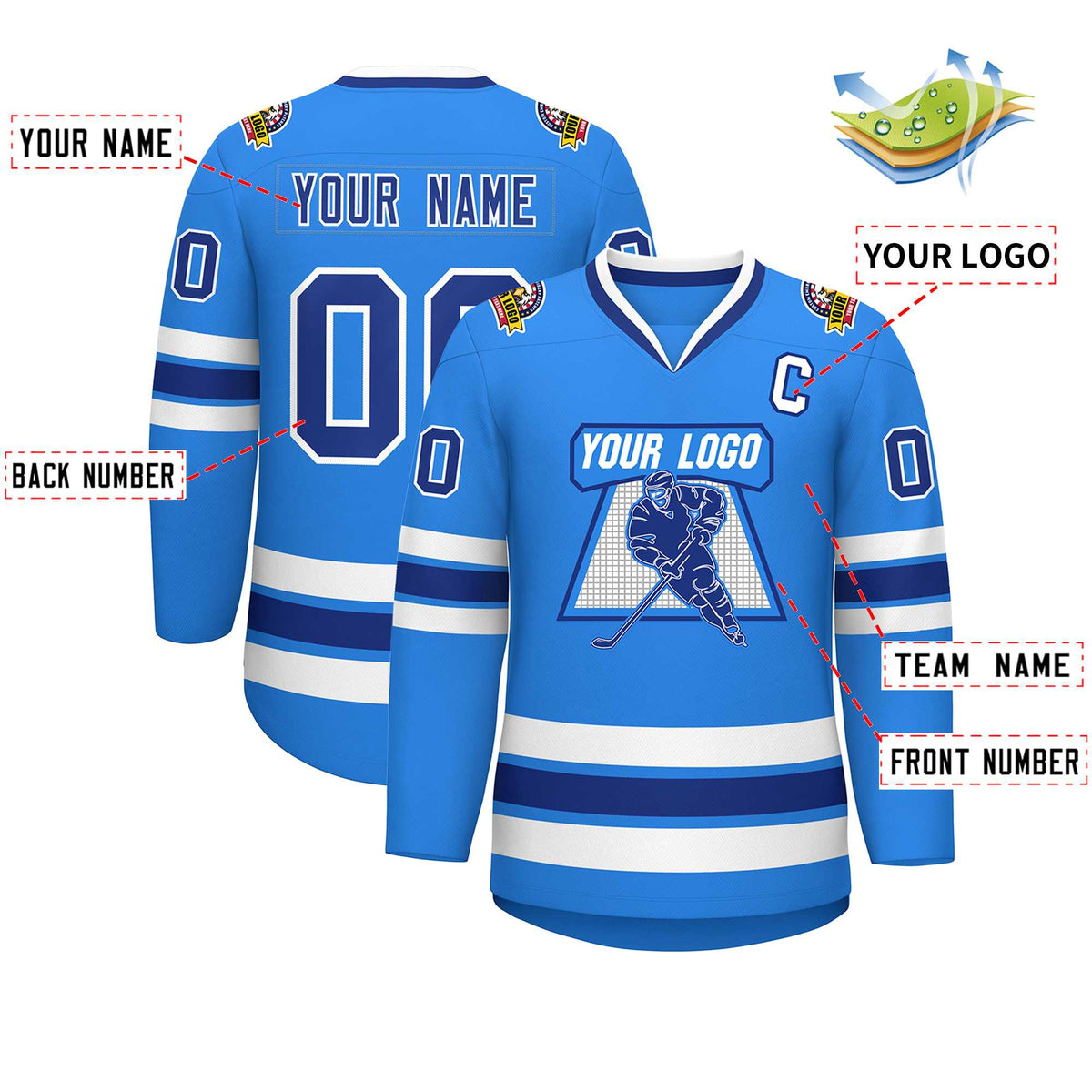 Custom Powder Blue Royal-White Classic Style Hockey Jersey Limited