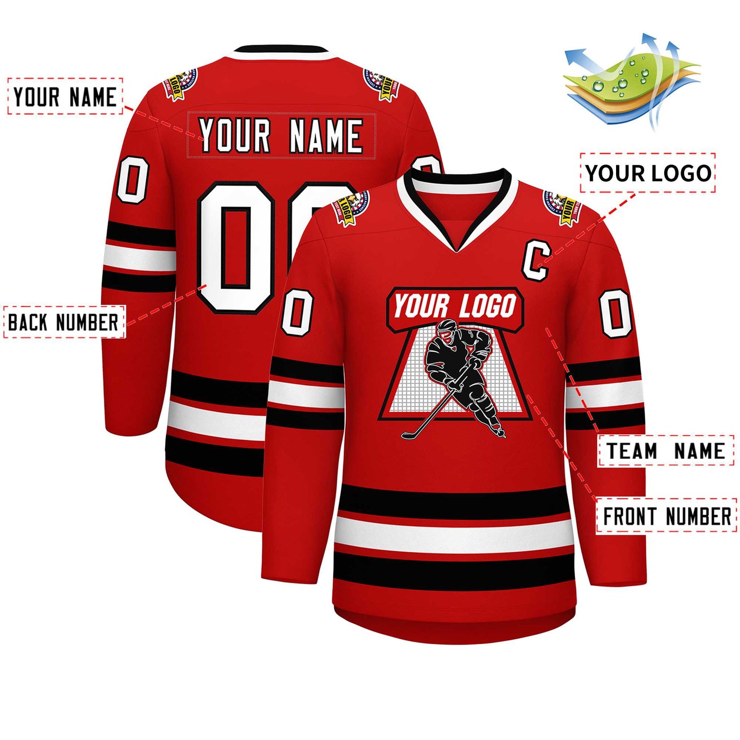 Custom Red White-Black Classic Style Hockey Jersey Limited