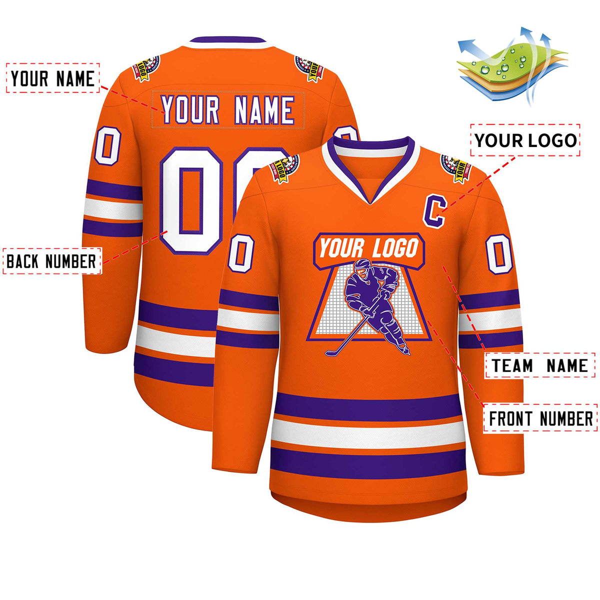 Custom Orange White-Purple Classic Style Hockey Jersey Limited