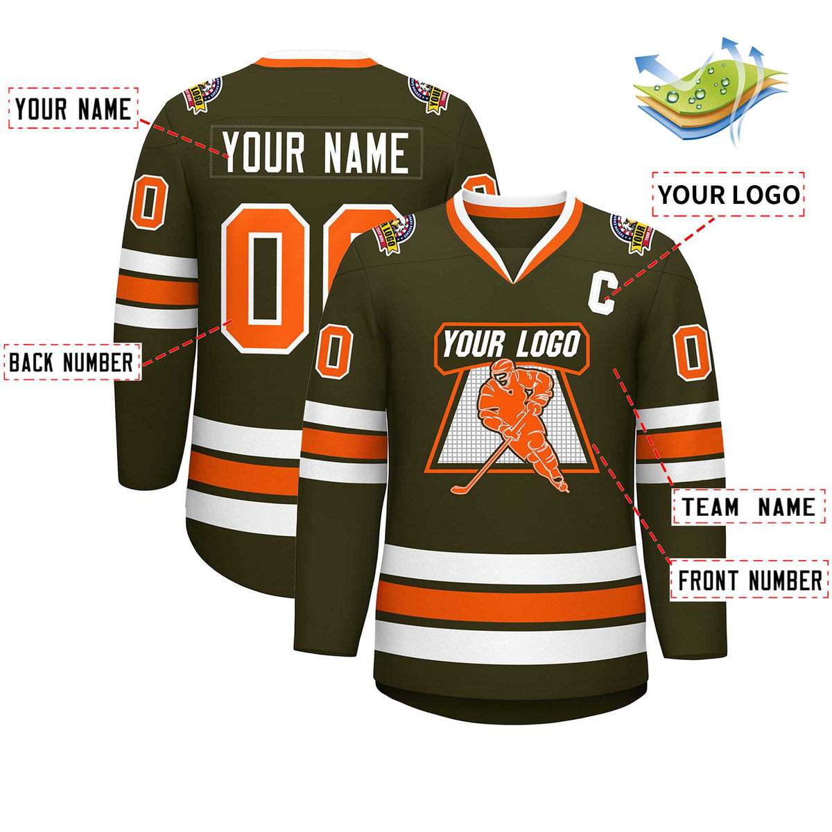 Custom Olive Orange-White Classic Style Hockey Jersey Limited