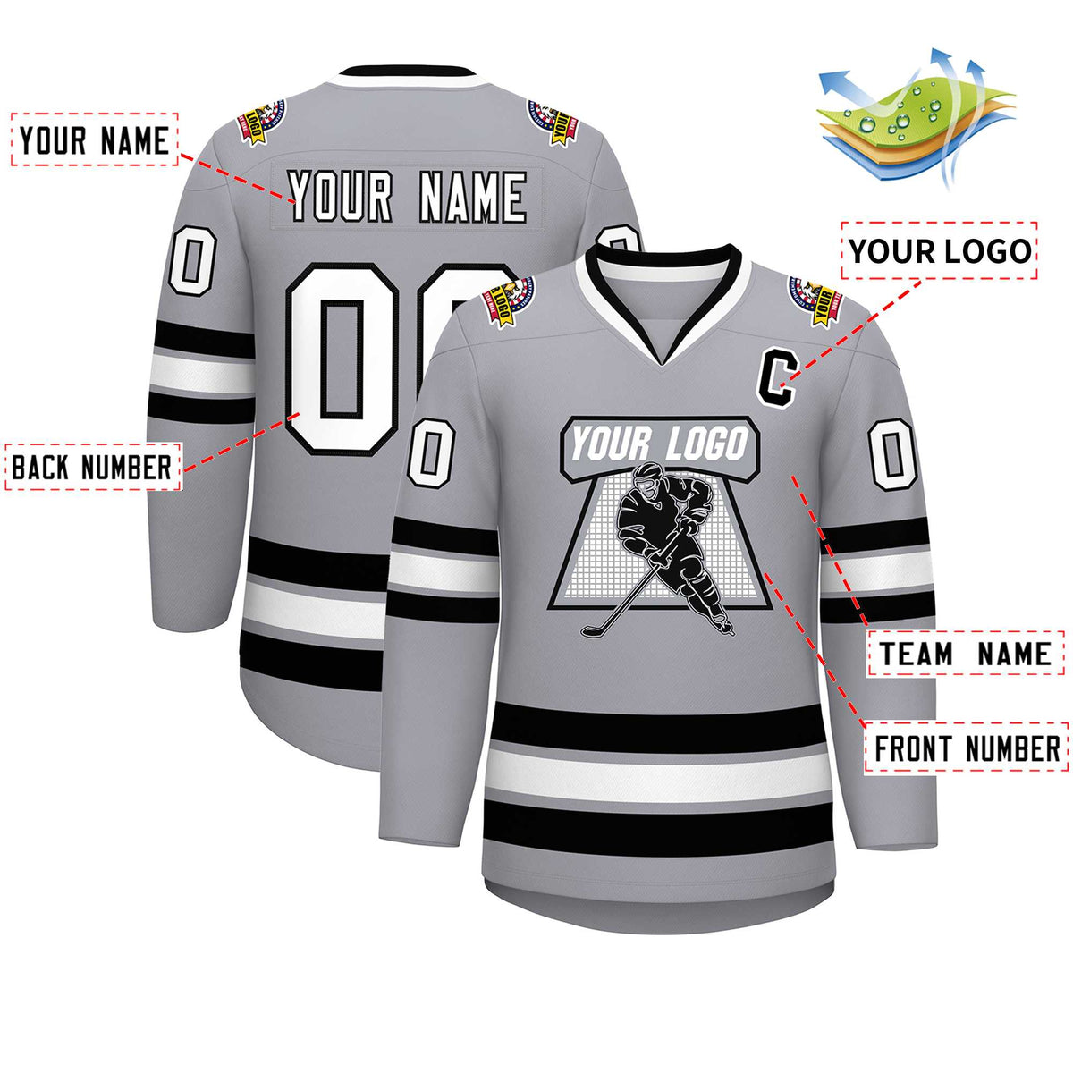Custom Gray White-Black Classic Style Hockey Jersey Limited