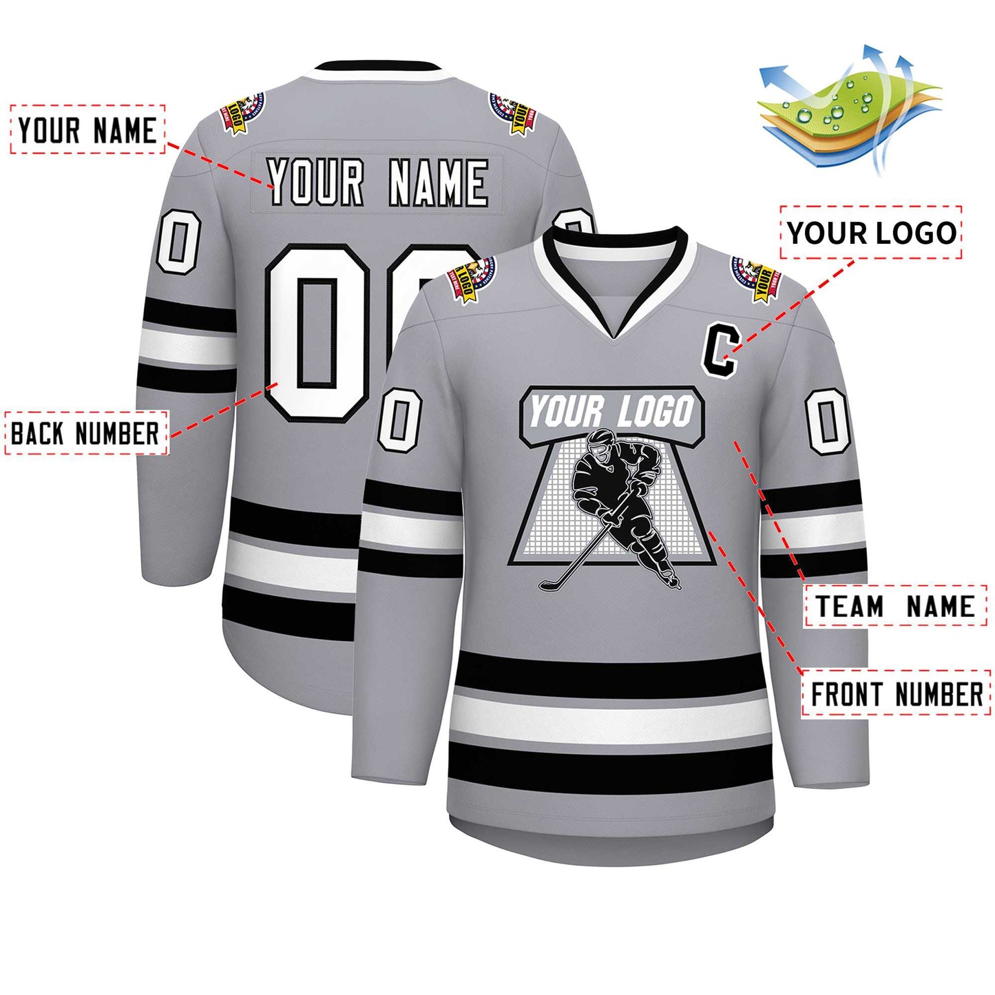 Custom Gray White-Black Classic Style Hockey Jersey Limited