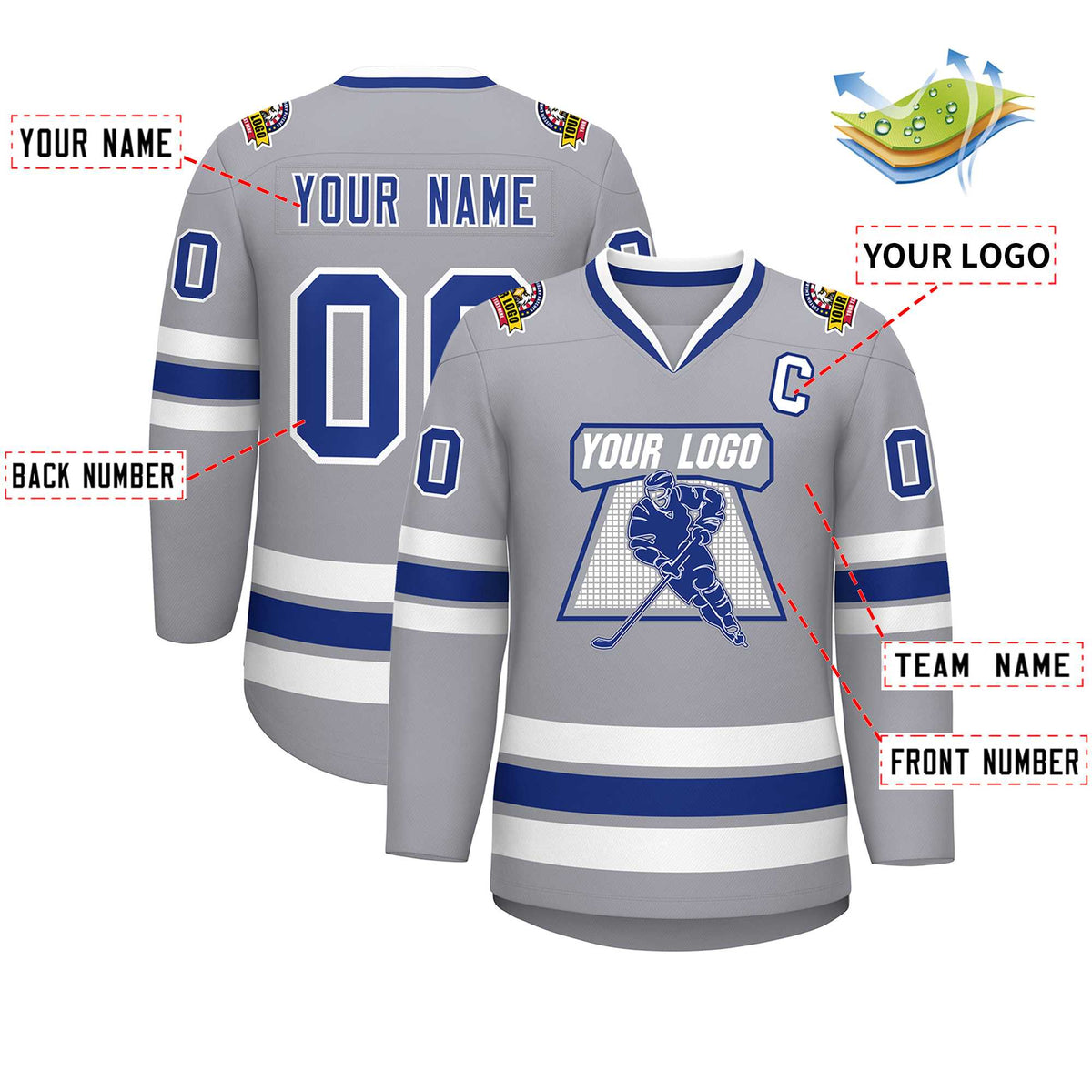 Custom Gray Royal-White Classic Style Hockey Jersey Limited