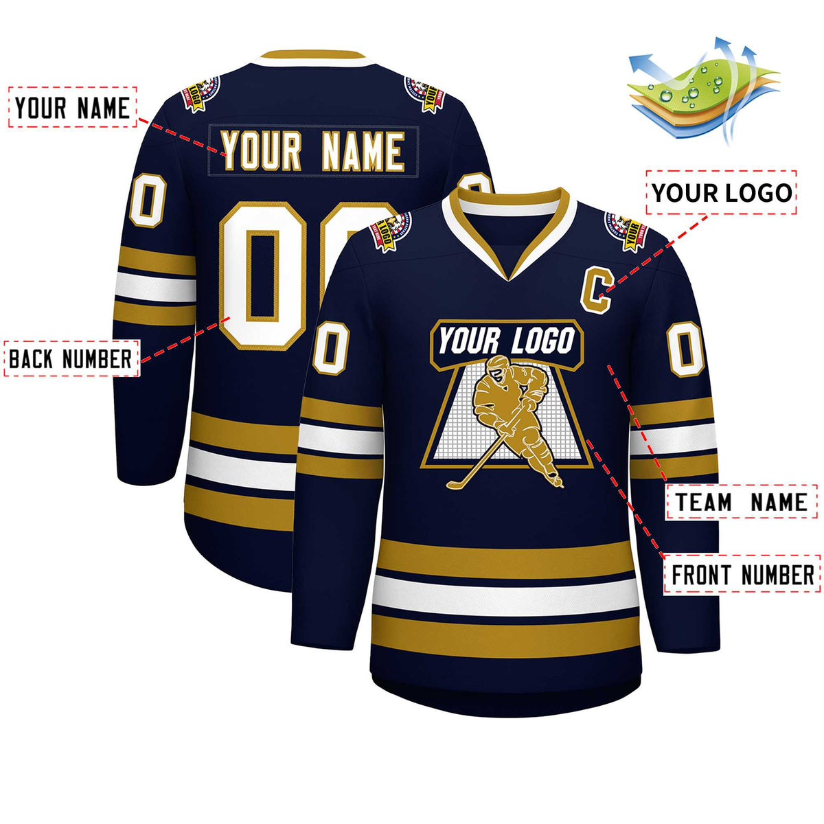 Custom Navy White-Old Gold Classic Style Hockey Jersey Limited