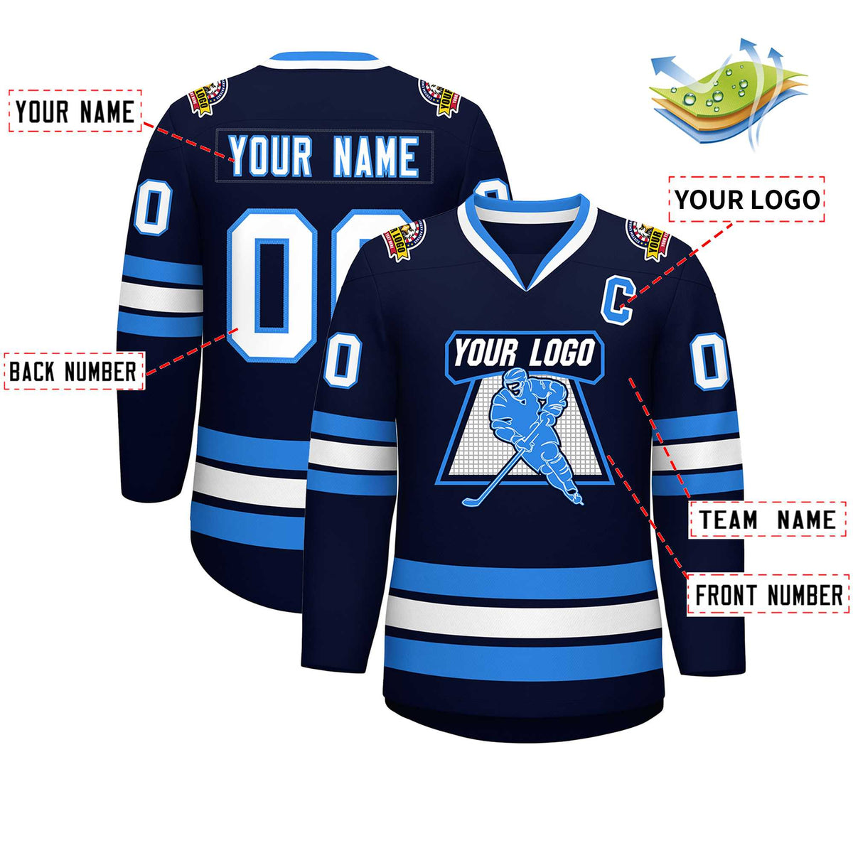 Custom Navy White-Powder Blue Classic Style Hockey Jersey Limited