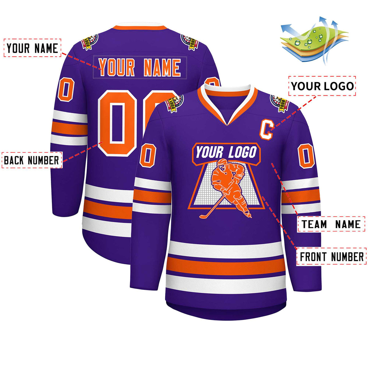 Custom Purple Orange-White Classic Style Hockey Jersey Limited