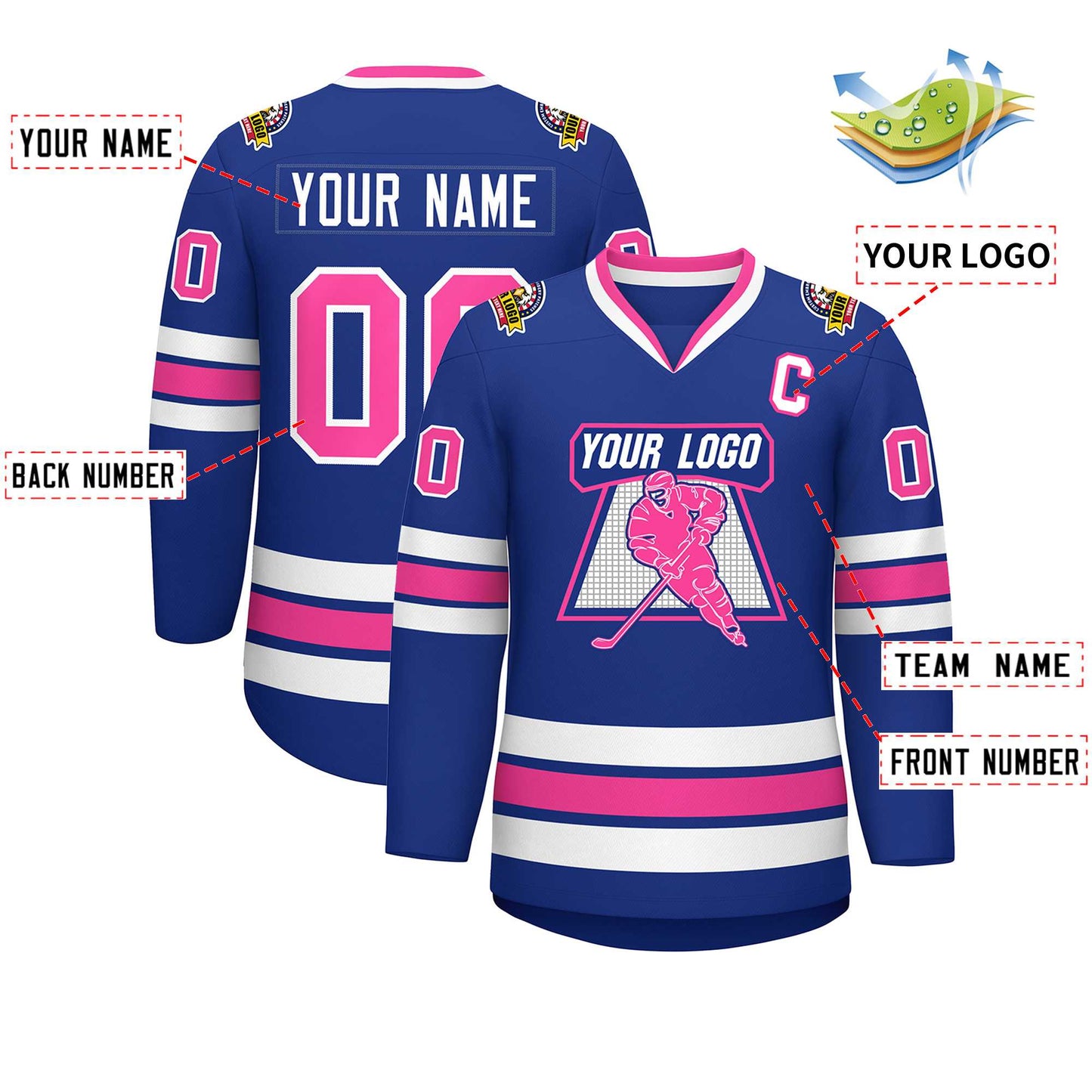 Custom Royal Pink-White Classic Style Hockey Jersey Limited