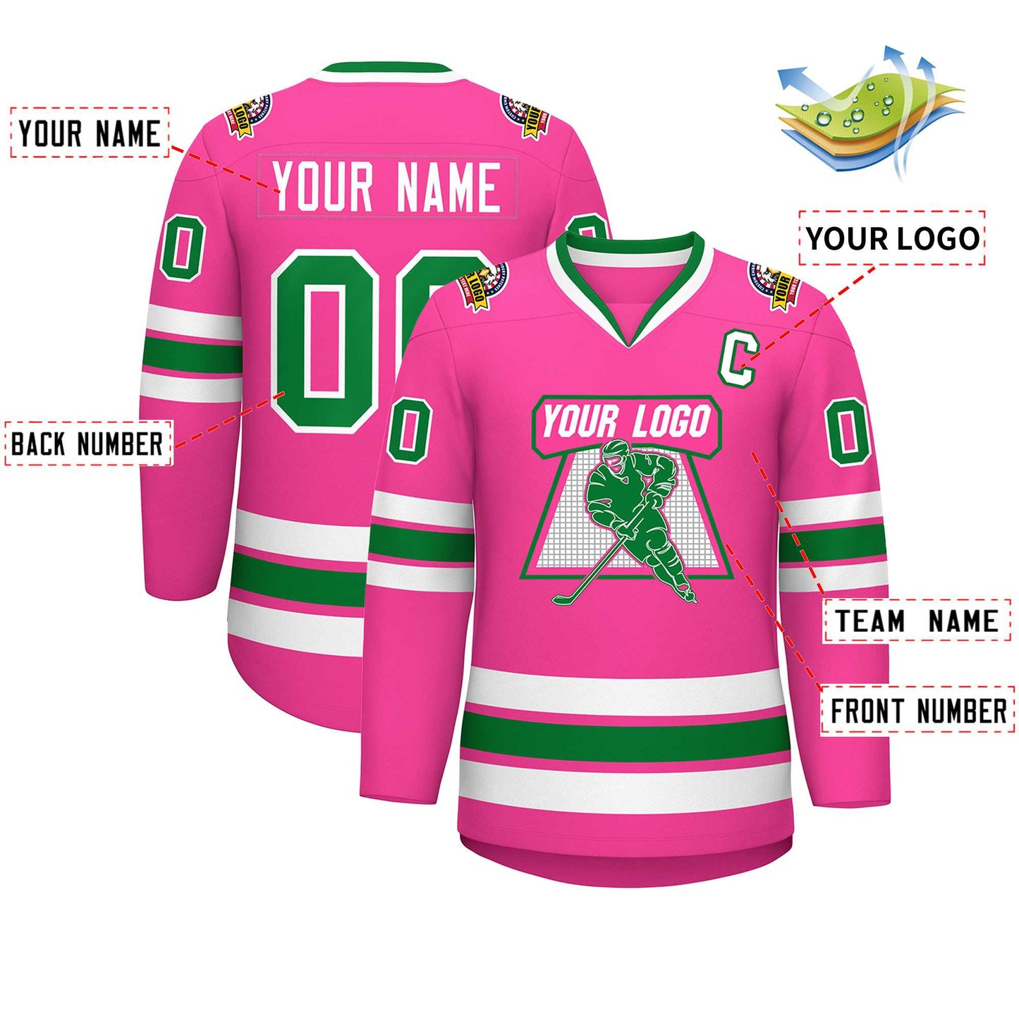 Custom Pink Kelly Green-White Classic Style Hockey Jersey Limited