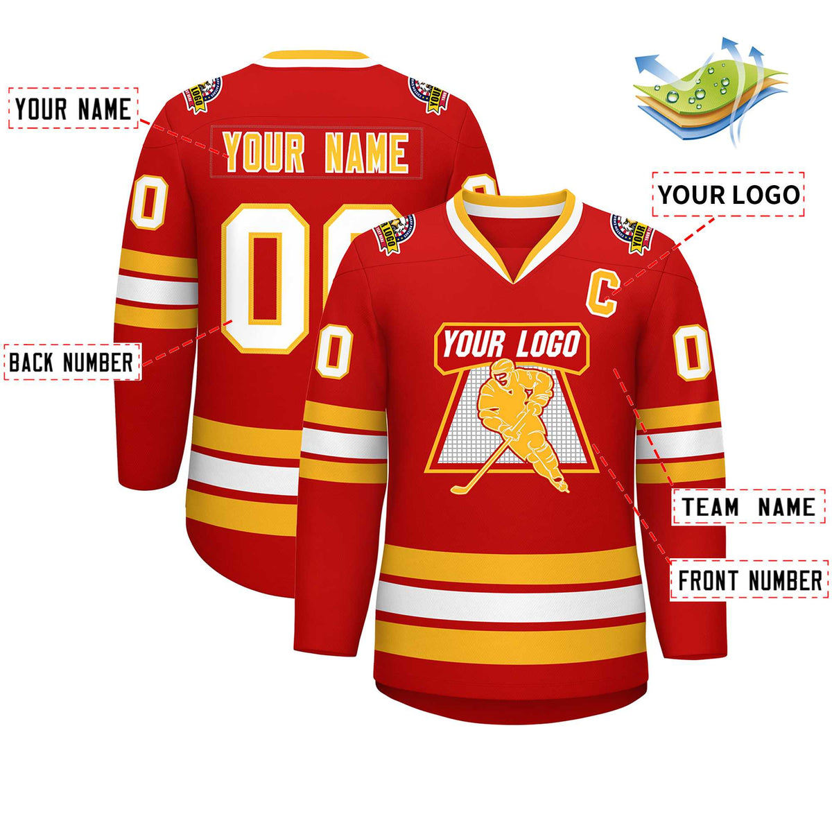 Custom Red Gold-White Classic Style Hockey Jersey Limited