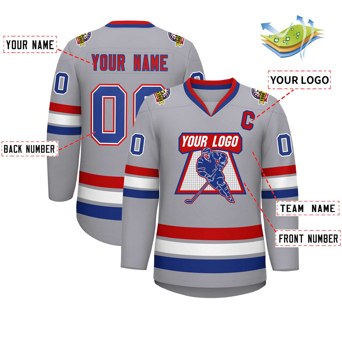 Custom Gray Royal Red-Red Classic Style Hockey Jersey Limited