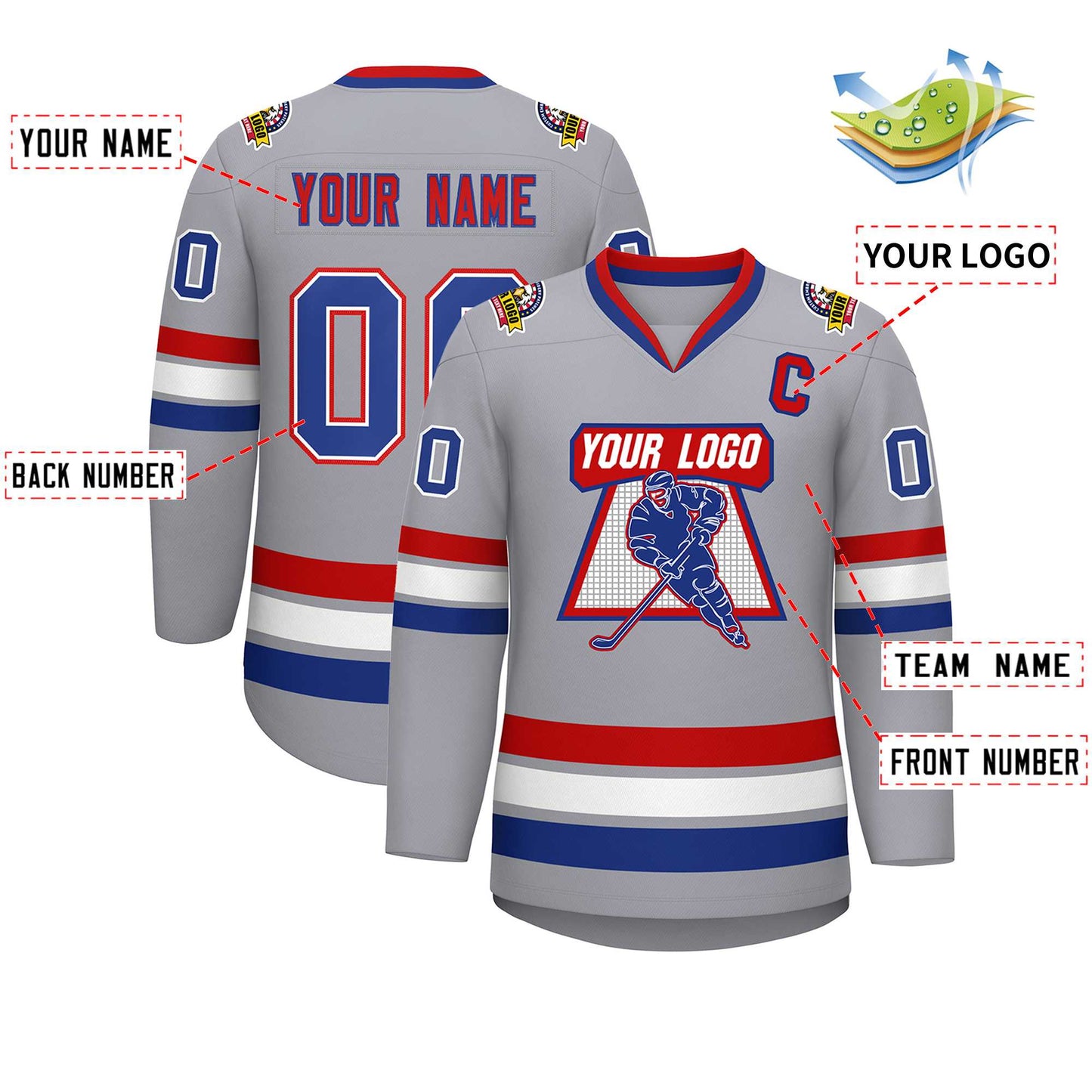 Custom Gray Royal Red-Red Classic Style Hockey Jersey Limited