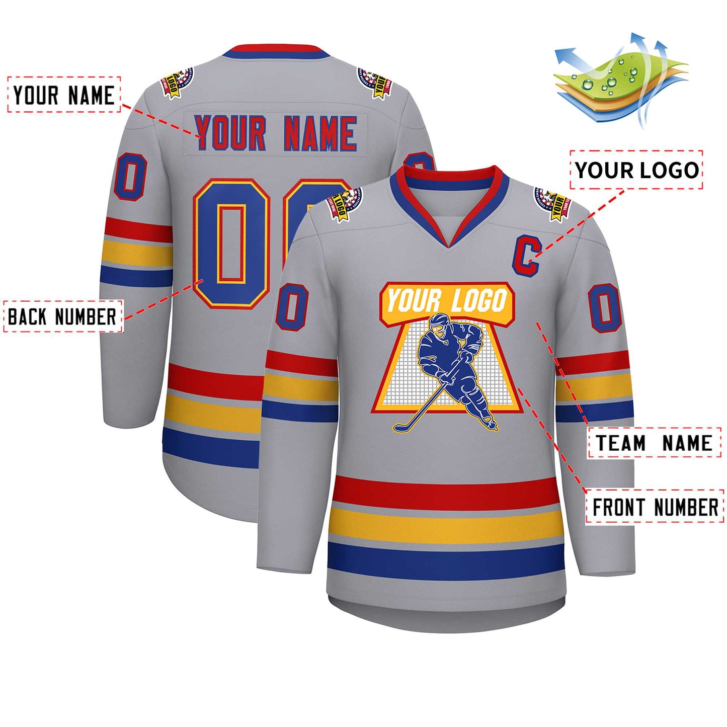 Custom Gray Royal Red-Red Classic Style Hockey Jersey Limited