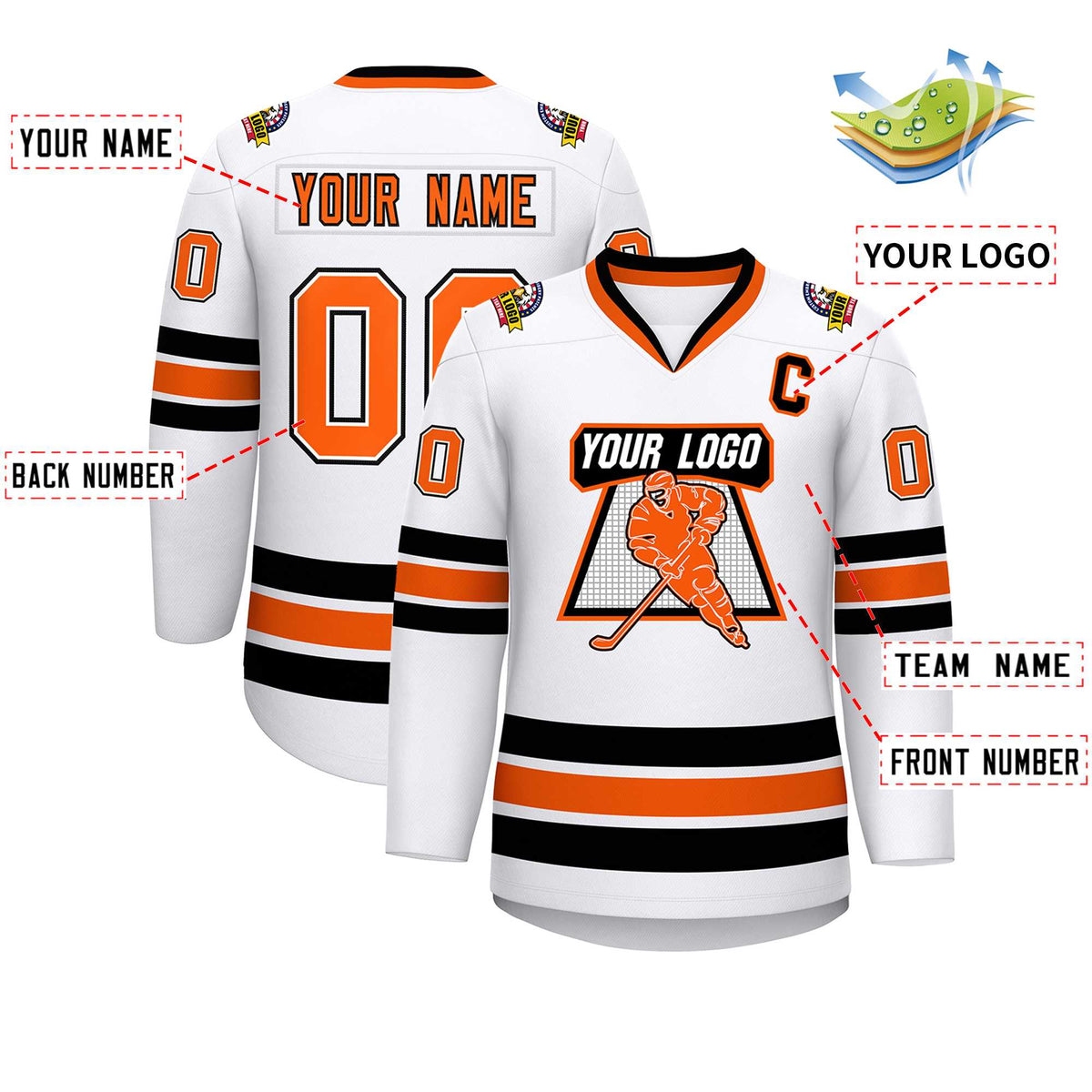Custom White Orange White-Black Classic Style Hockey Jersey Limited