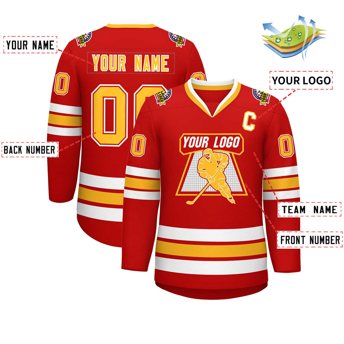 Custom Red Gold Red-White Classic Style Hockey Jersey Limited