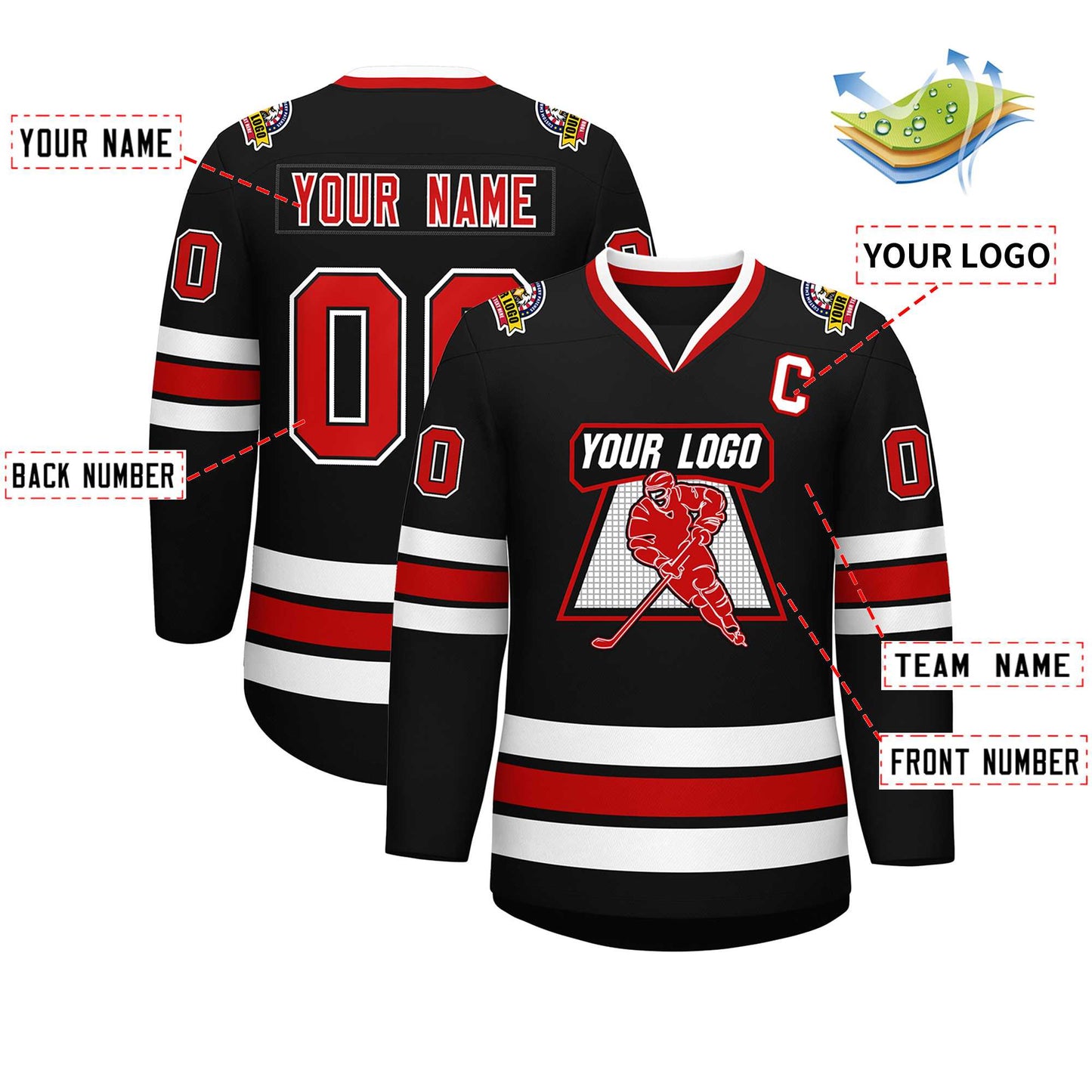 Custom Black Red Black-White Classic Style Hockey Jersey Limited