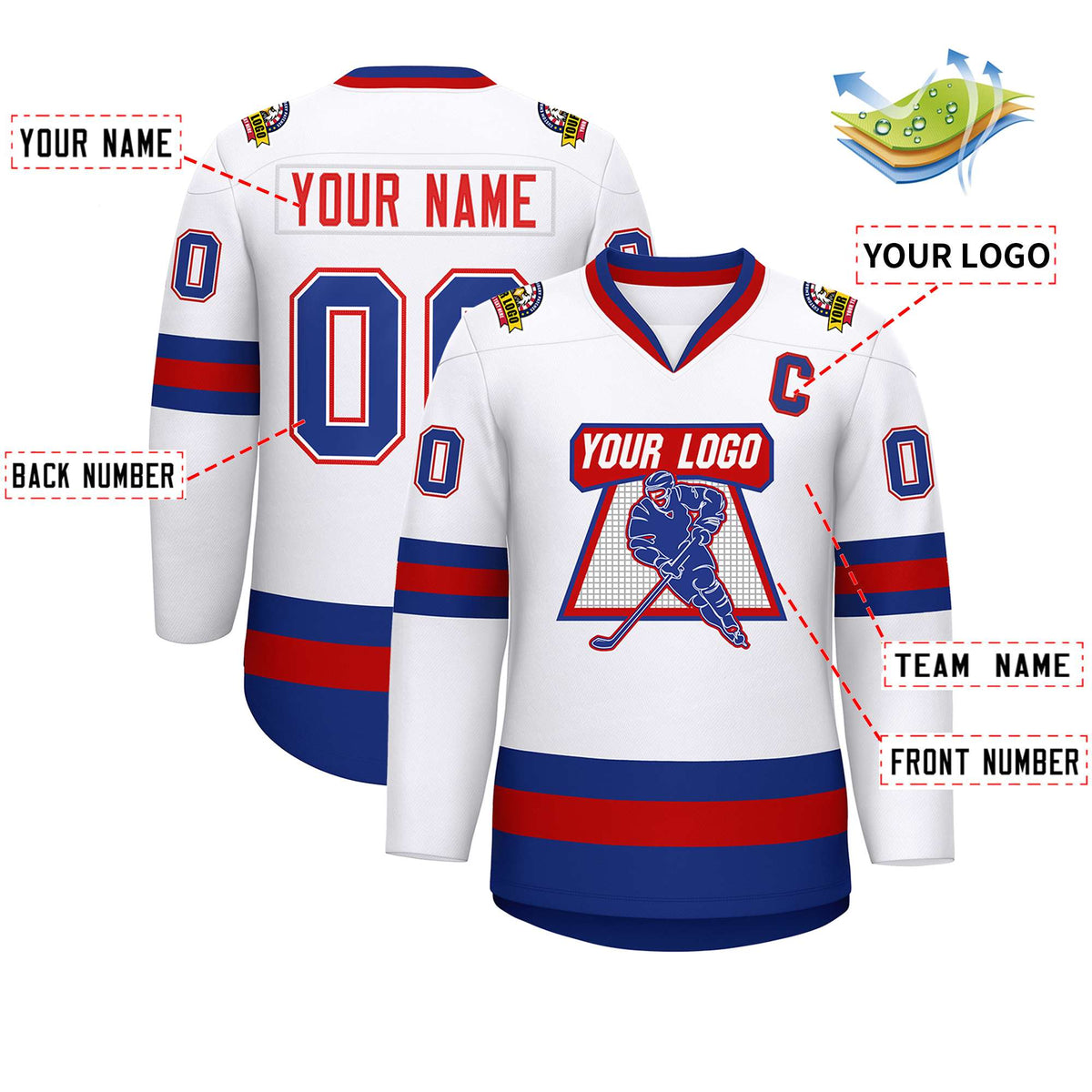 Custom White Red White-Royal Classic Style Hockey Jersey Limited